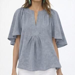 Tuckernuck Pomander Place Finley Flutter Sleeve Blue Chambray Top XL